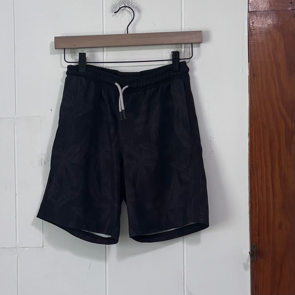 All in Motion Boys Black Palm Leaf Athletic Shorts Size L 10/12 Drawstring Sport